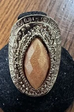 statement cocktail ring adjustable size pink peach stone