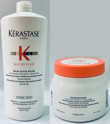 NEW Bain Satin Riche 1000ML + Masquintense Fins Hair 500ML Kerastase