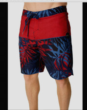 New O'NEILL Tropical red blue board shorts swim trunks sz 30 Mid Length 19.5"