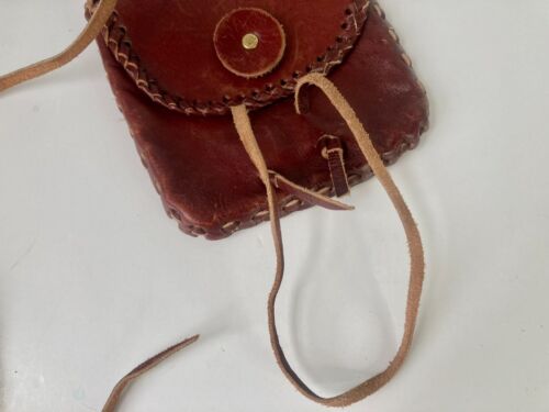 VTG Small Leather Purse Laced Travel Coin Cowhide? Italy? Boho Shoulder Bag - Picture 4 of 10