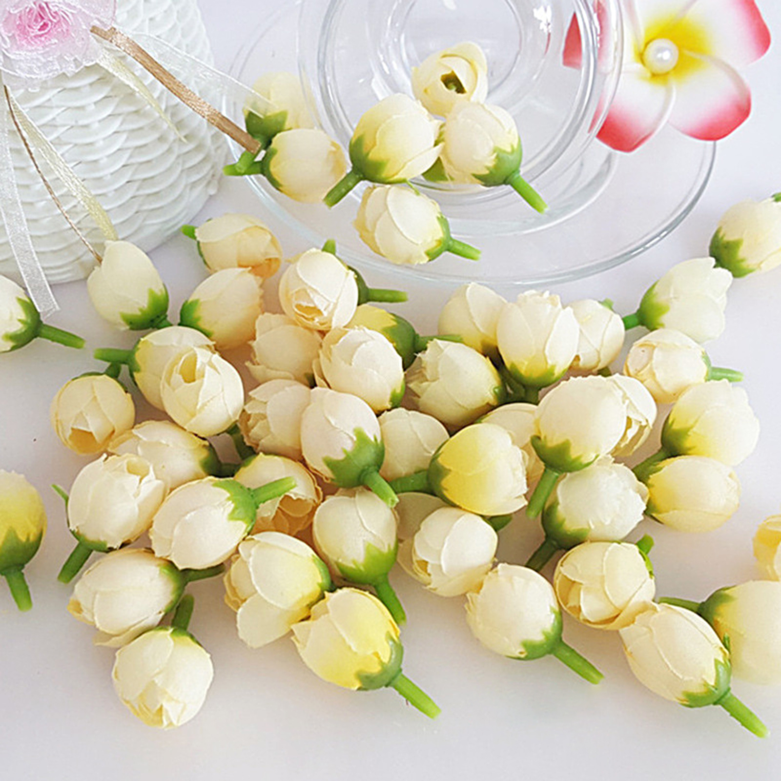 100pcs Simulation Flowers Realistic Wedding Background Rose Buds Fake