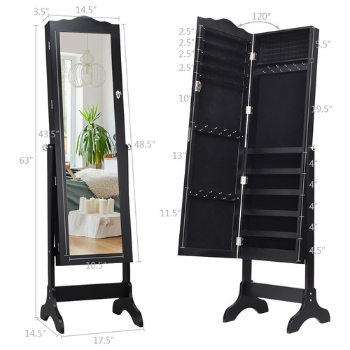 Jewelry Cabinet Lockable Jewelry Organizer w/Mirror for Home Bedroom Black - Picture 2 of 6
