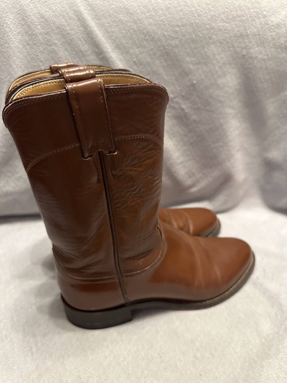 Justin 3802 Made in USA Roper Cowboy Boots Brown Leather Men's size 7.5