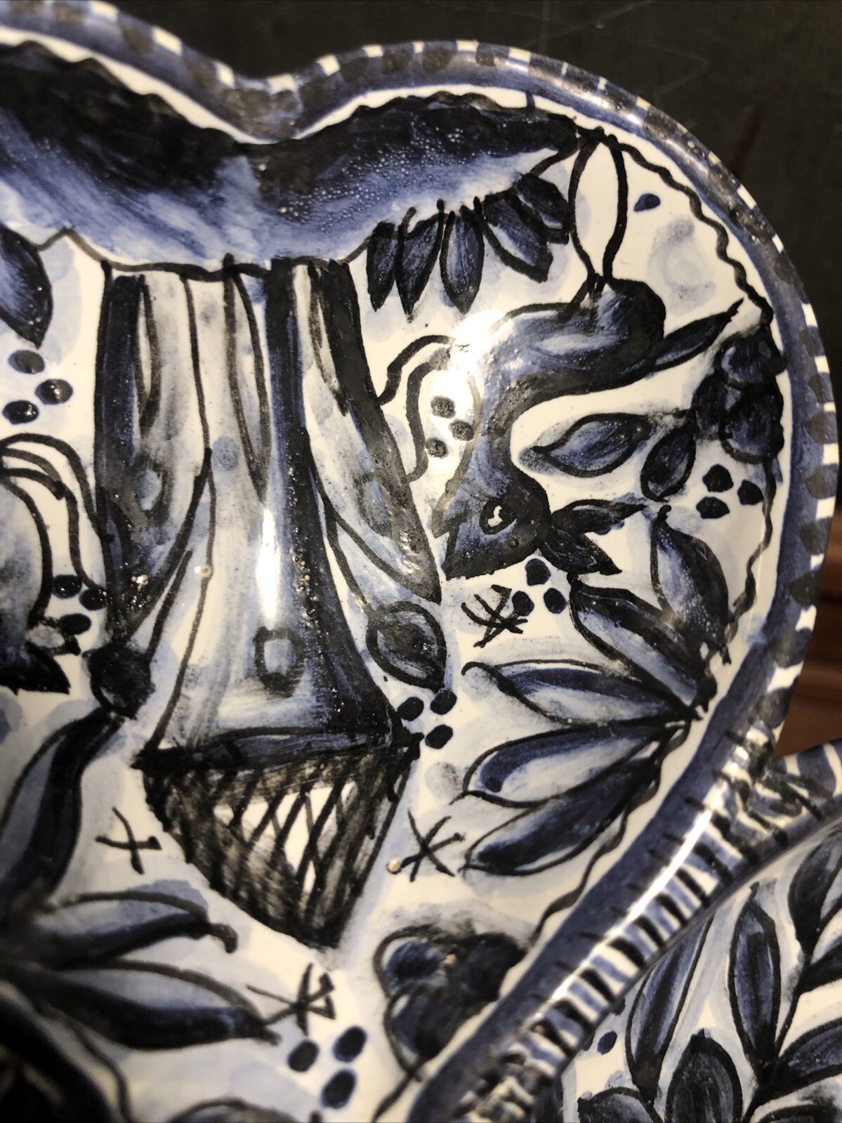 Coimbra Ceramica Portugal Clover Blue White Trinket Dish Vintage Signed Rare B9