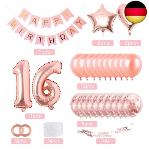 16 Jahre Geburtstag Mädchen, 16 Geburtstag Mädchen Rosegold, Luftballon 16 G - Bild 2 von 8