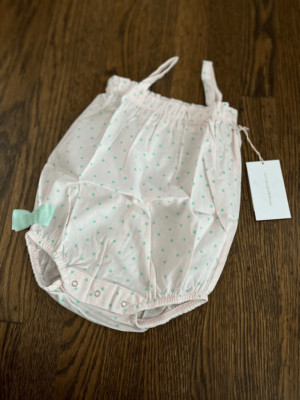 NEW go gently baby girl 6-9 Months Turquoise Square Dot Bubble Romper