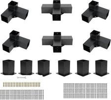 4x4'' Pergola Brackets Kit 3&4-Way Right Angle Corner Bracket Kit + 6x Post Base