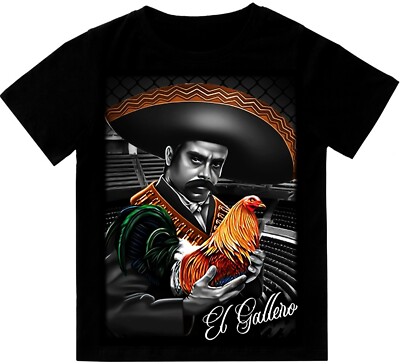 El Gallero Zapata Rooster Cock Mens T-Shirt Print On Shaka Wear Heavyweight  Tee