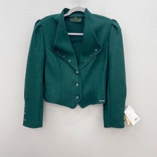 Giesswein Austria Green Wool Crop Winter Jacket Coat Shoulder Pads Womens 10 New