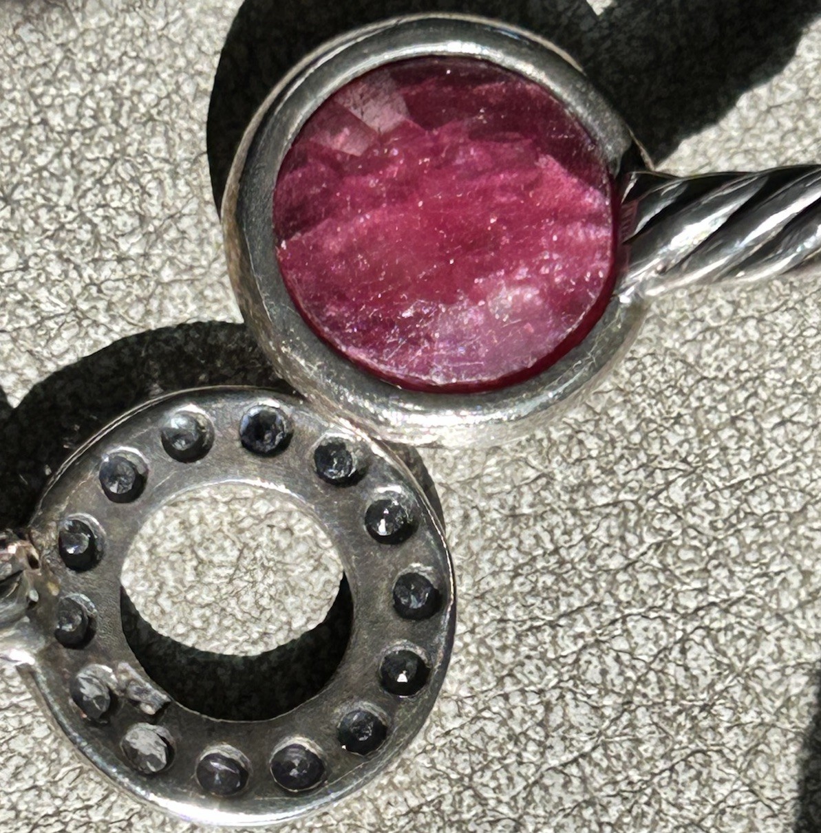 Sterling Silver Cable Bracelet Round Faceted Ruby… - image 3