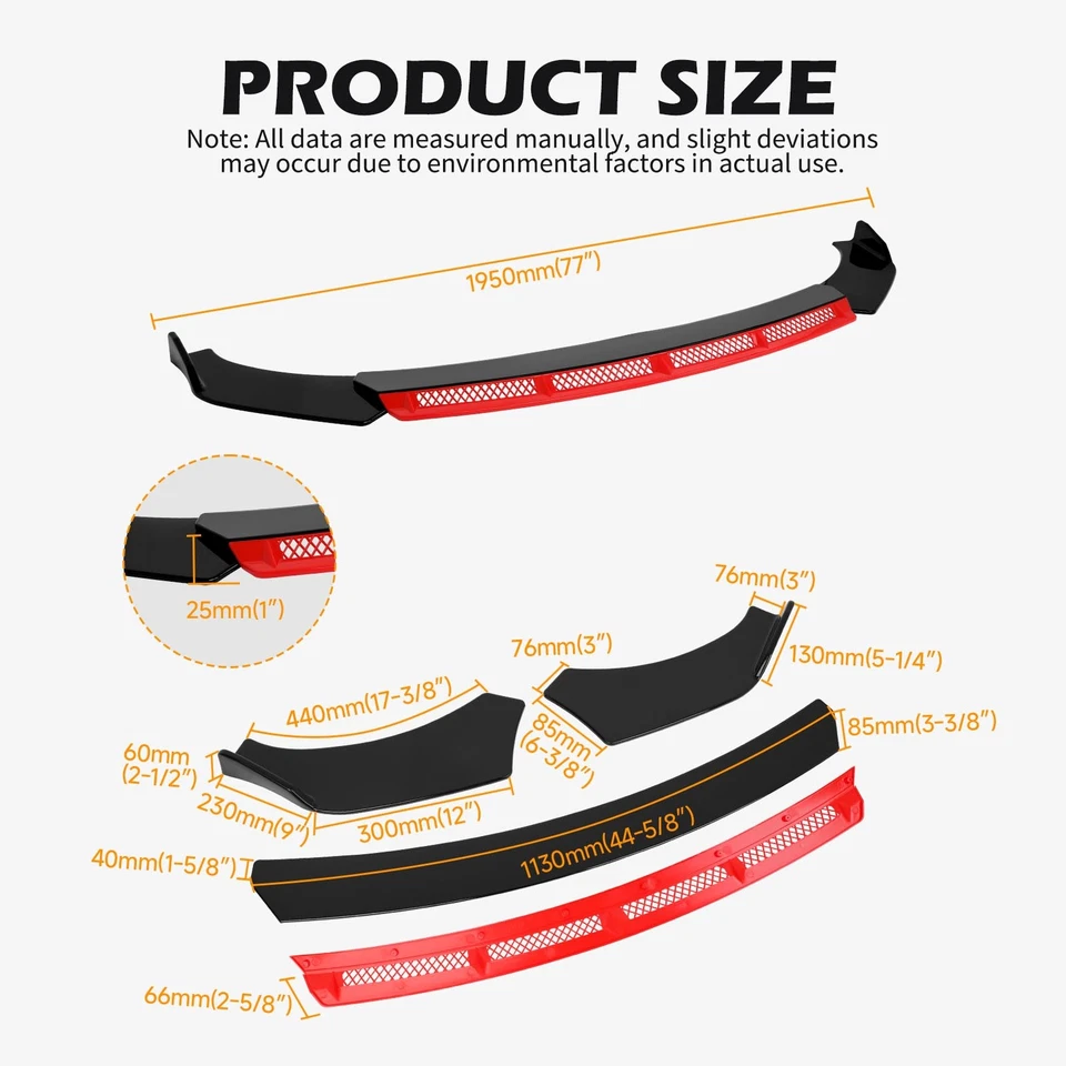 Kit de carrocería divisor alerón labio barbilla parachoques delantero para Ford Explorer ST negro rojo Foto 3 de 4