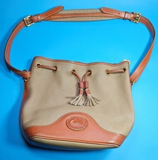 Vintage Dooney and Bourke Bucket Bag Taupe Leather Adjustable strap Hand Bag