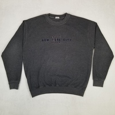 NYC New York City Embroidered Men's Crew Neck Pullover Sweatshirt Size L Gray