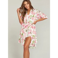 Show Me Your Mumu Size OS Brie Robe Floral Pink Rose Tie 100% Polyester