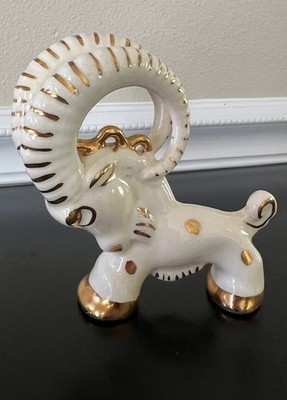 Vintage Art Deco Grindley Ware Ram Goat Figurine White Gold Zodiac Aries