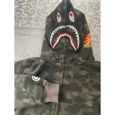 A Bathing Ape BAPE Shark Full Zip Hoodie Camo WGM Tiger Charcoal Mens Medium