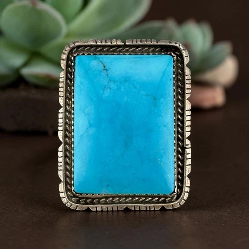 Vintage R. Bitsie Sterling Silver Large Turquoise Southwestern Statement Ring