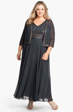 J Kara Embellished Chiffon Gown Jacket Sz 18 Charcoal