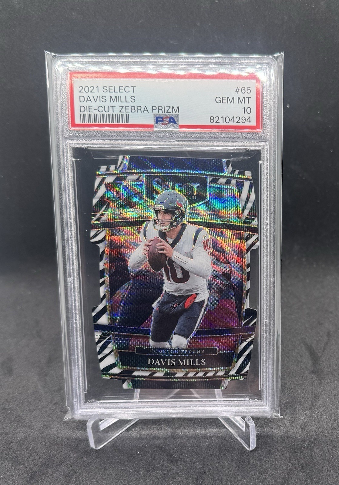 2021 Panini Select Davis Mills Die-Cut Zebra Prizm SSP #65 (RC) PSA 10 Texans