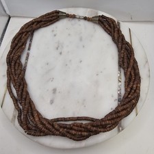 Vintage 1970s Coconut Shell Heishi Style 7 Strand Wood Disc Necklace 23 Inch