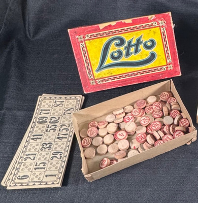 Vintage German Lotto Game Set - Mid-20th Century - Complete w/Cards, Tokens, etc