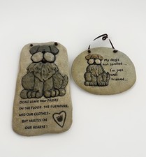   Dogs Leave Paw Prints   /  My Dog  s Not     2 Ceramic Taupe/Tan 3-D Plaques Used