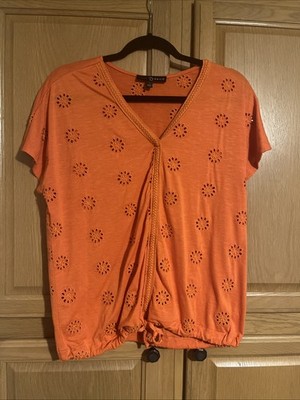 Fred David Orange Drawstring Cut Out Shirt Top Women s Large