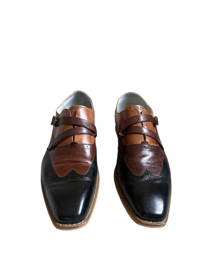 Giovanni Men Brown Black Leather Oxford Dress Shoes Men Sz 11 Monk Strap Wingtip - Image 2 of 4