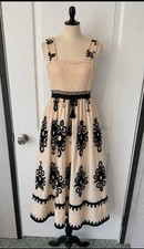 UEAL Beige Black Floral Smocked Square Neck Sleeveless Strappy Midi Sundress L