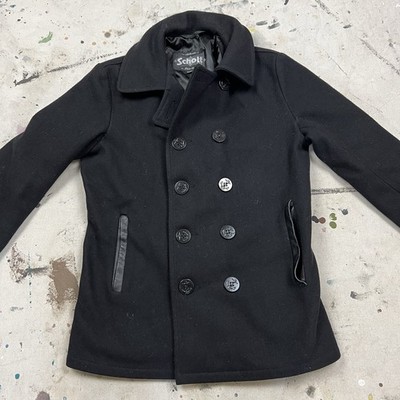 Vintage Schott US Navy Wool Peacoat Jacket Mens Medium Leather