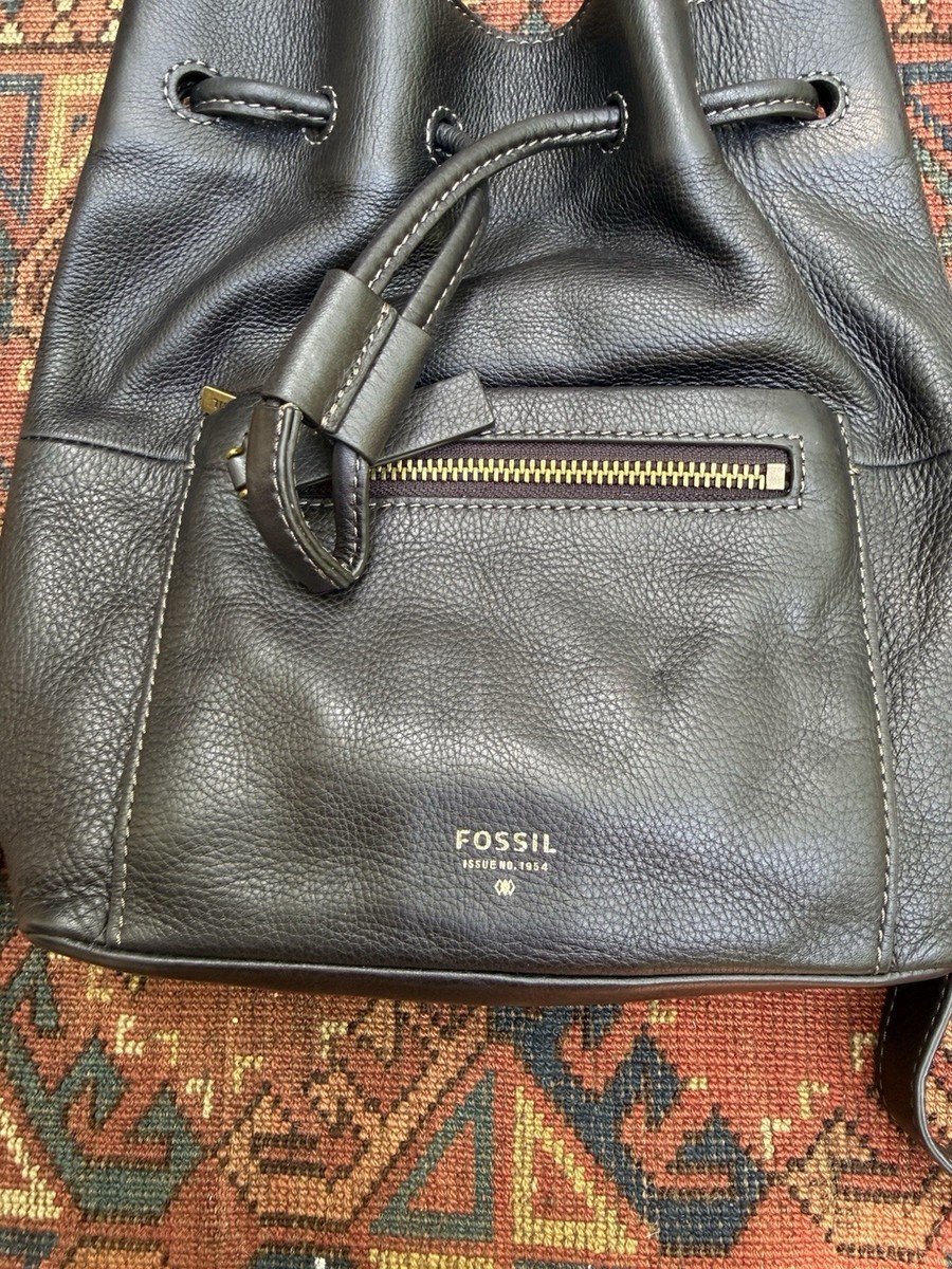 FOSSIL VICKERY Black LEATHER DRAWSTRING SMALL Mini BACKPACK  display picture 2