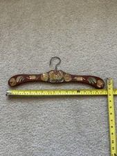 Vintage German Yellow Brown Floral Pattern Painted Wood Cloths Hanger Boho Decor