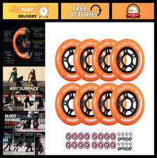 Durable Inline Skate Wheels 8-Pack with Bearings, Spacers  Washers - Indoor/Out
