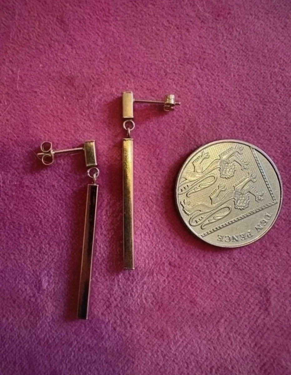 Vintage 9k Yellow Gold Minimalist Geometric Bar Drop earrings