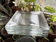 Vintage Set of Handblown Clear Glass Square Dessert Or Luncheon Plates