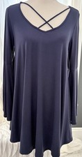 Jodifl Womens Mini Dress Swing Blue Strappy Criss Cross V Neck Bell Sleeves Boho