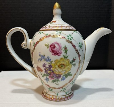 Vintage MCM Paris Royal Peint a la Main Hand Painted Floral Teapot