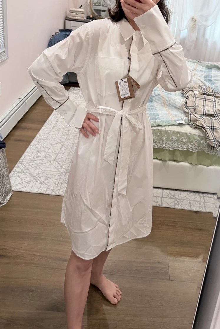 burberry white shirt dress Burberry Cotton Shirtdress with Check Details - White | 8121228