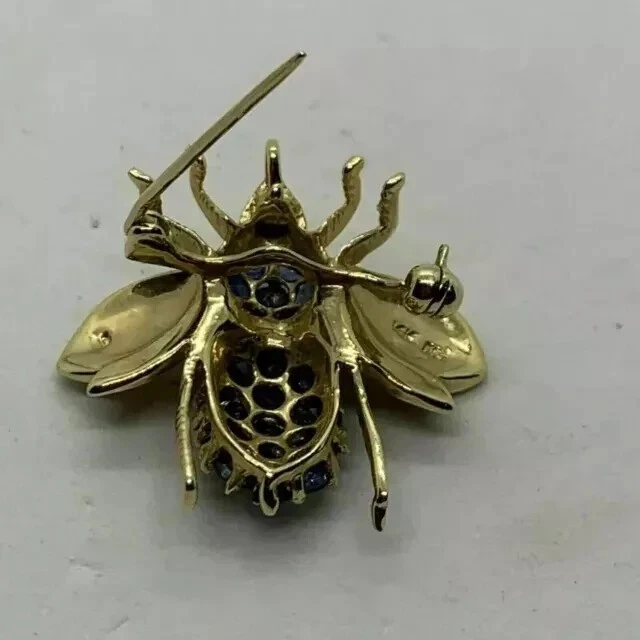 2.30 CT Round Cut Blue Sapphire Bee Brooch Pin & Pendant 14K Yellow Gold Plated - Image 3 of 4