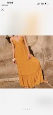 Sezane Helene Ocher Polka Dot Maxi Dress Cotton Bamboo Tie Back US 10