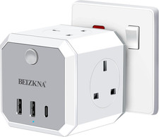 Multi Plug Adapter with 3 USB, 4 Way Multi Plug Extension USB C Wall Socket Adap