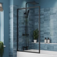 Avox Square Fixed Bath Shower Screen 800mm - Matt Black 6mm