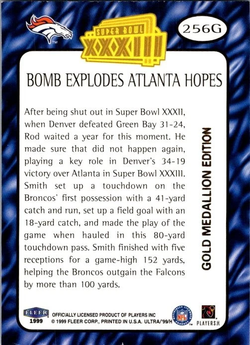 1999 Ultra #256G Rod Smith Gold Medallion 10DDD - Image 2 of 2