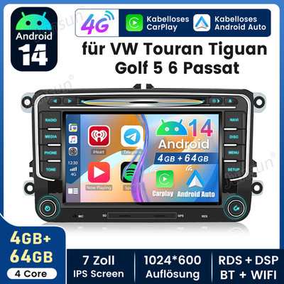 Für VW Skoda Seat Android 14 8 Kern 4+64G Autoradio 7'' Navi CarPlay Wifi DAB+ BT