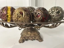 5 Decorative Victorian Orb Balls with Metal Stand Baroque Style Centerpiece