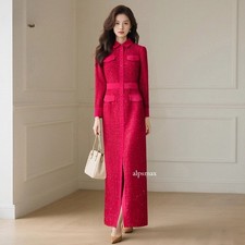 Autumn Winter New Red Long-sleeved Dress Women Temperament Long Dress Slim Fit