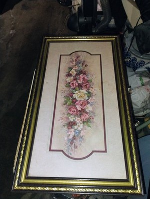 SHABBY COTTAGE CHIC VICTORIAN PINK RED ROSES FLORAL  LONG PICTURE ART FRAME