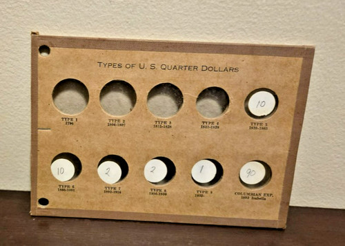 Wayte Raymond No. 382 Empty Coin Page -Type of  U.S. Quarter Dollars 1796-1893