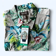 Cooke Street Men's short Sleeve Aloha Hawaiian Shirt Cotton Floral Tan Size XL