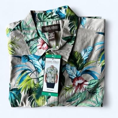 Cooke Street Men's short Sleeve Aloha Hawaiian Shirt Cotton Floral Tan Size XL